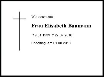 Traueranzeige von Elisabeth Baumann von Region Chiemgau