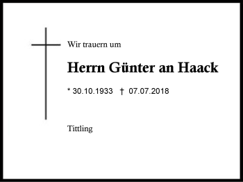 Traueranzeige von Günter an Haack von Region Berchtesgadener Land