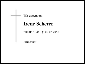 Traueranzeige von Irene Scherer von Region Berchtesgadener Land