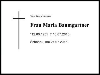 Traueranzeige von Maria Baumgartner von Region Berchtesgadener Land