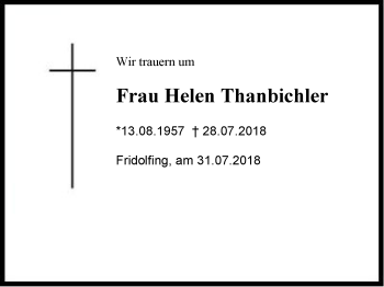 Traueranzeige von Helen Thanbichler von Region Chiemgau