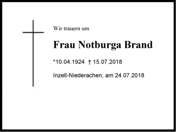 Traueranzeige von Notburga Brand von Region Chiemgau