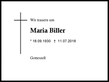 Traueranzeige von Maria Biller von Region Berchtesgadener Land