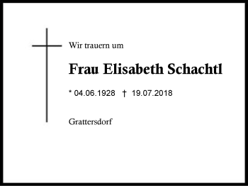 Traueranzeige von Elisabeth Schachtl von Region Berchtesgadener Land