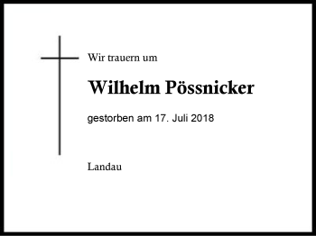 Traueranzeige von Wilhelm Pössnicker von Region Berchtesgadener Land