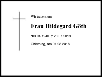 Traueranzeige von Hildegard Göth von Region Chiemgau