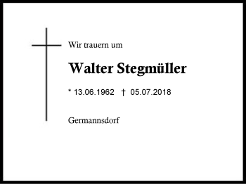 Traueranzeige von Walter Stegmüller von Region Berchtesgadener Land