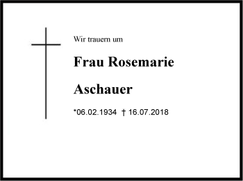 Traueranzeige von Rosemarie Aschauer von Region Berchtesgadener Land