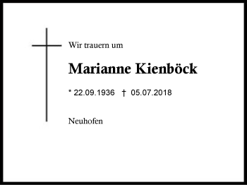 Traueranzeige von Marianne Kienböck von Region Berchtesgadener Land