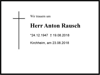 Traueranzeige von Anton Rausch von Region Chiemgau