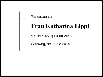 Traueranzeige von Katharina Lippl von Region Chiemgau