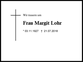 Traueranzeige von Margit Lohr von Region Berchtesgadener Land