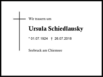 Traueranzeige von Ursula Schiedlausky von Region Berchtesgadener Land