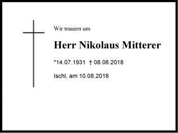 Traueranzeige von Nikolaus Mitterer von Region Chiemgau