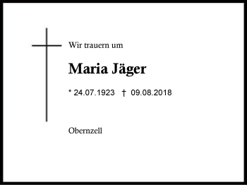 Traueranzeige von Maria Jäger von Region Berchtesgadener Land