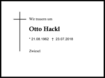 Traueranzeige von Otto Hackl von Region Berchtesgadener Land