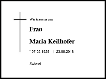 Traueranzeige von Maria Keilhofer von Region Berchtesgadener Land