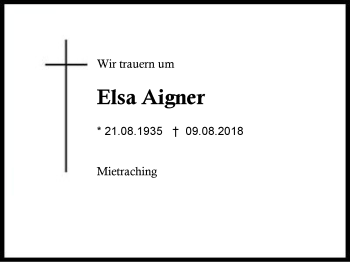 Traueranzeige von Elsa Aigner von Region Berchtesgadener Land