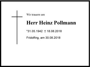 Traueranzeige von Heinz Pollmann von Region Chiemgau