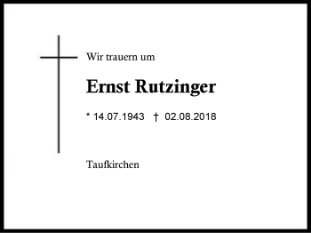 Traueranzeige von Ernst Rutzinger von Region Berchtesgadener Land