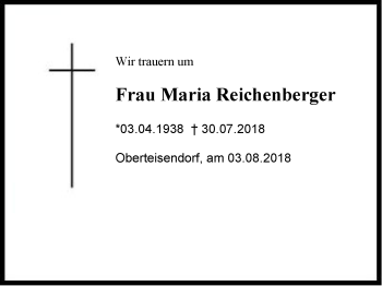 Traueranzeige von Maria Reichenberger von Region Berchtesgadener Land