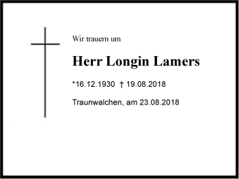 Traueranzeige von Longin Lamers von Region Chiemgau