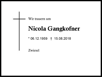 Traueranzeige von Nicola Gangkofner von Region Berchtesgadener Land