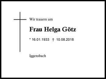 Traueranzeige von Helga Götz von Region Berchtesgadener Land