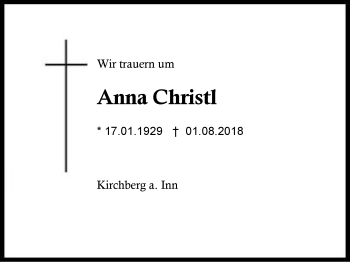 Traueranzeige von Anna Christl von Region Berchtesgadener Land