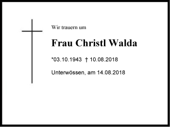 Traueranzeige von Christl Walda von Region Chiemgau