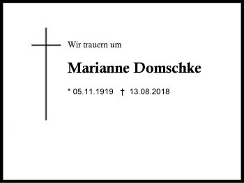 Traueranzeige von Marianne Domschke von Region Berchtesgadener Land
