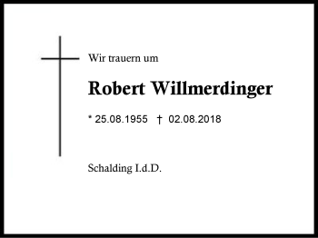 Traueranzeige von Robert Willmerdinger von Region Berchtesgadener Land