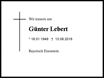 Traueranzeige von Günter Lebert von Region Berchtesgadener Land