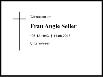 Traueranzeige von Angie Seiler von Region Chiemgau