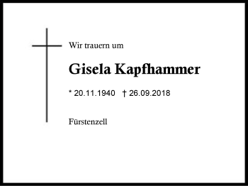 Traueranzeige von Gisela Kapfhammer von Region Berchtesgadener Land