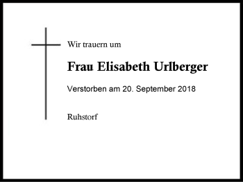 Traueranzeige von Elisabeth Urlberger von Region Berchtesgadener Land