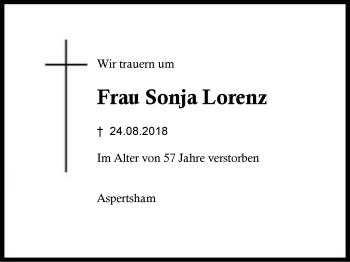 Traueranzeige von Sonja Lorenz von Region Berchtesgadener Land