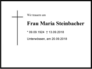 Traueranzeige von Maria Steinbacher von Region Chiemgau