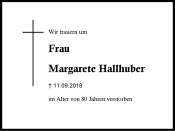 Traueranzeige von Margarete Hallhuber von Region Berchtesgadener Land