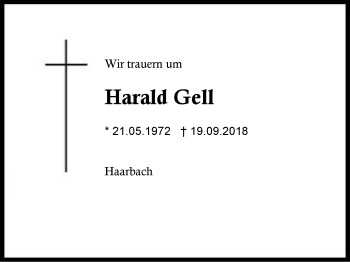 Traueranzeige von Harald Gell von Region Berchtesgadener Land