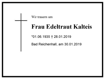 Traueranzeige von Edeltraut Kalteis von Region Berchtesgadener Land