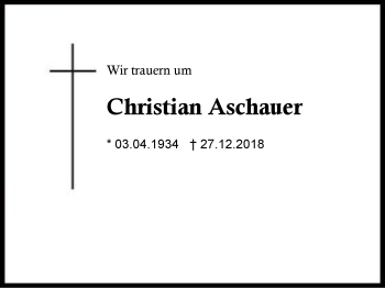 Traueranzeige von Christian Aschauer von Region Berchtesgadener Land