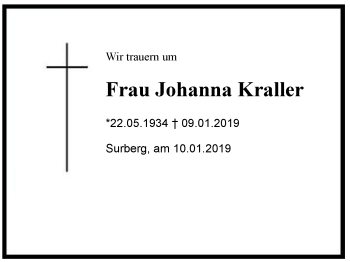 Traueranzeige von Johanna  Kraller von Region Chiemgau