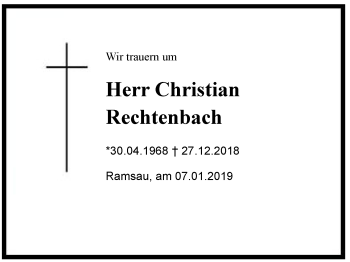 Traueranzeige von Christian  Rechtenbach  von Region Berchtesgadener Land