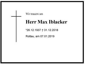 Traueranzeige von Max Iblacker von Region Chiemgau