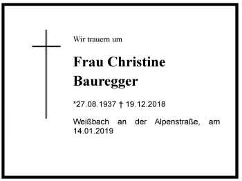 Traueranzeige von Christine Bauregger von Region Berchtesgadener Land