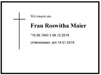 Traueranzeige von Roswitha Maier von Region Chiemgau