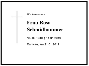 Traueranzeige von Rosa Schmidhammer von Region Berchtesgadener Land