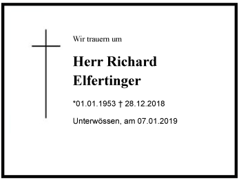 Traueranzeige von Richard  Elfertinger  von Region Chiemgau