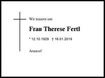 Traueranzeige von Therese Fertl von Region Berchtesgadener Land